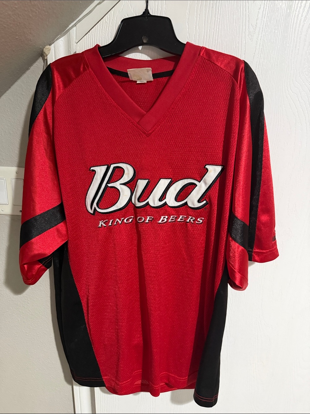 Chase Authentics Red and Black Bud 'King of Beers' Men’s Jersey